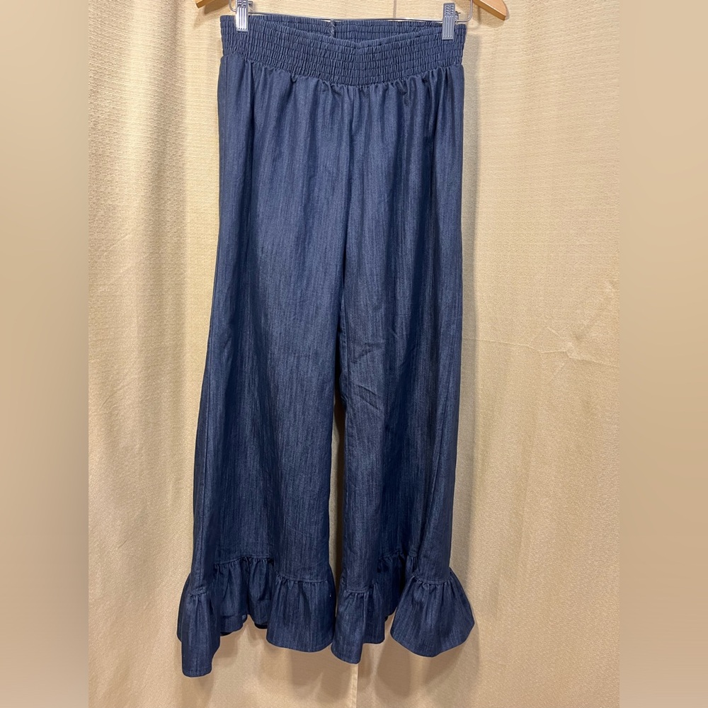 Turquoise Heaven Denim Ruffle flare Blue Jean pants small